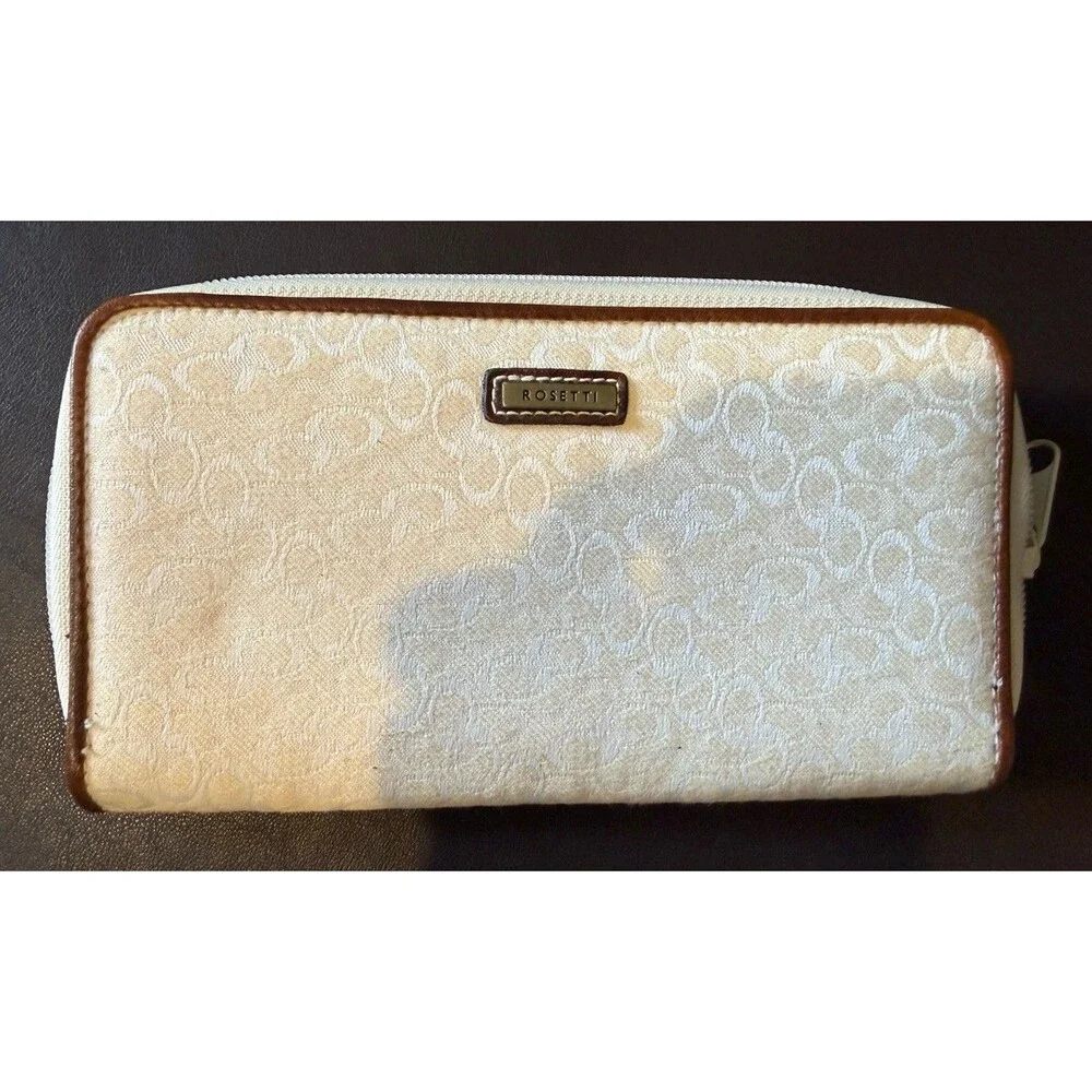 Rosetti shoulder bag with matching wallet in a white and brown color scheme.